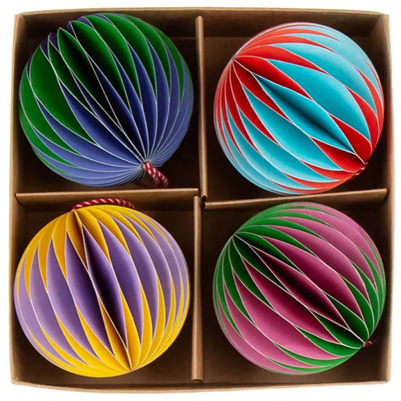 Christmas 3" Colorful Paper Ornaments Set of 4 Large Round Hanging H For Happy - Picture 3 of 3